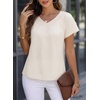image:imageFalechay Womens Blouses Summer Short Sleeve Boho Tops V Neck Pleated Casual Flowy Loose Fit Cute Basic TunicOffwhite