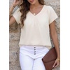 image:imageFalechay Womens Blouses Summer Short Sleeve Boho Tops V Neck Pleated Casual Flowy Loose Fit Cute Basic TunicOffwhite
