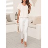 image:imageFalechay Womens Blouses Summer Short Sleeve Boho Tops V Neck Pleated Casual Flowy Loose Fit Cute Basic TunicOffwhite