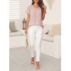 image:imageFalechay Womens Blouses Summer Short Sleeve Boho Tops V Neck Pleated Casual Flowy Loose Fit Cute Basic TunicPink