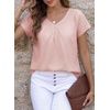 image:imageFalechay Womens Blouses Summer Short Sleeve Boho Tops V Neck Pleated Casual Flowy Loose Fit Cute Basic TunicPink