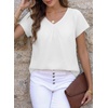image:imageFalechay Womens Blouses Summer Short Sleeve Boho Tops V Neck Pleated Casual Flowy Loose Fit Cute Basic TunicWhite