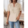 image:imageFalechay Womens Summer Tops Boho Short Sleeve Shirts V Neck Casual Chiffon Blouses Flowy Lace Hem Spring Clothing Trendy 2025Apricot