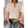 image:imageFalechay Womens Summer Tops Boho Short Sleeve Shirts V Neck Casual Chiffon Blouses Flowy Lace Hem Spring Clothing Trendy 2025Apricot