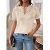 image:imageFalechay Womens Summer Tops Boho Short Sleeve Shirts V Neck Casual Chiffon Blouses Flowy Lace Hem Spring Clothing Trendy 2025Apricot