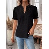 image:imageFalechay Womens Summer Tops Boho Short Sleeve Shirts V Neck Casual Chiffon Blouses Flowy Lace Hem Spring Clothing Trendy 2025Black