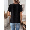 image:imageFalechay Womens Summer Tops Boho Short Sleeve Shirts V Neck Casual Chiffon Blouses Flowy Lace Hem Spring Clothing Trendy 2025Black