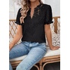 image:imageFalechay Womens Summer Tops Boho Short Sleeve Shirts V Neck Casual Chiffon Blouses Flowy Lace Hem Spring Clothing Trendy 2025Black