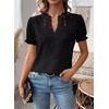 image:imageFalechay Womens Summer Tops Boho Short Sleeve Shirts V Neck Casual Chiffon Blouses Flowy Lace Hem Spring Clothing Trendy 2025Black