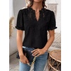 image:imageFalechay Womens Summer Tops Boho Short Sleeve Shirts V Neck Casual Chiffon Blouses Flowy Lace Hem Spring Clothing Trendy 2025Black