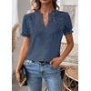 image:imageFalechay Womens Summer Tops Boho Short Sleeve Shirts V Neck Casual Chiffon Blouses Flowy Lace Hem Spring Clothing Trendy 2025Blue