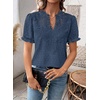 image:imageFalechay Womens Summer Tops Boho Short Sleeve Shirts V Neck Casual Chiffon Blouses Flowy Lace Hem Spring Clothing Trendy 2025Blue