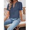 image:imageFalechay Womens Summer Tops Boho Short Sleeve Shirts V Neck Casual Chiffon Blouses Flowy Lace Hem Spring Clothing Trendy 2025Blue