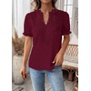 image:imageFalechay Womens Summer Tops Boho Short Sleeve Shirts V Neck Casual Chiffon Blouses Flowy Lace Hem Spring Clothing Trendy 2025Burgundy