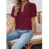 image:imageFalechay Womens Summer Tops Boho Short Sleeve Shirts V Neck Casual Chiffon Blouses Flowy Lace Hem Spring Clothing Trendy 2025Burgundy