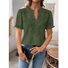 image:imageFalechay Womens Summer Tops Boho Short Sleeve Shirts V Neck Casual Chiffon Blouses Flowy Lace Hem Spring Clothing Trendy 2025Green