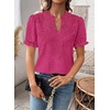 image:imageFalechay Womens Summer Tops Boho Short Sleeve Shirts V Neck Casual Chiffon Blouses Flowy Lace Hem Spring Clothing Trendy 2025Hot Pink