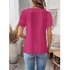 image:imageFalechay Womens Summer Tops Boho Short Sleeve Shirts V Neck Casual Chiffon Blouses Flowy Lace Hem Spring Clothing Trendy 2025Hot Pink