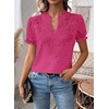 image:imageFalechay Womens Summer Tops Boho Short Sleeve Shirts V Neck Casual Chiffon Blouses Flowy Lace Hem Spring Clothing Trendy 2025Hot Pink