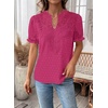 image:imageFalechay Womens Summer Tops Boho Short Sleeve Shirts V Neck Casual Chiffon Blouses Flowy Lace Hem Spring Clothing Trendy 2025Hot Pink