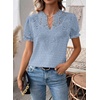 image:imageFalechay Womens Summer Tops Boho Short Sleeve Shirts V Neck Casual Chiffon Blouses Flowy Lace Hem Spring Clothing Trendy 2025Light Blue