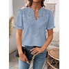 image:imageFalechay Womens Summer Tops Boho Short Sleeve Shirts V Neck Casual Chiffon Blouses Flowy Lace Hem Spring Clothing Trendy 2025Light Blue