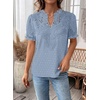 image:imageFalechay Womens Summer Tops Boho Short Sleeve Shirts V Neck Casual Chiffon Blouses Flowy Lace Hem Spring Clothing Trendy 2025Light Blue