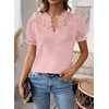 image:imageFalechay Womens Summer Tops Boho Short Sleeve Shirts V Neck Casual Chiffon Blouses Flowy Lace Hem Spring Clothing Trendy 2025Light Pink