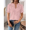 image:imageFalechay Womens Summer Tops Boho Short Sleeve Shirts V Neck Casual Chiffon Blouses Flowy Lace Hem Spring Clothing Trendy 2025Light Pink