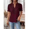 image:imageFalechay Womens Summer Tops Boho Short Sleeve Shirts V Neck Casual Chiffon Blouses Flowy Lace Hem Spring Clothing Trendy 2025Mulberry