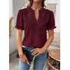 image:imageFalechay Womens Summer Tops Boho Short Sleeve Shirts V Neck Casual Chiffon Blouses Flowy Lace Hem Spring Clothing Trendy 2025Mulberry
