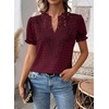 image:imageFalechay Womens Summer Tops Boho Short Sleeve Shirts V Neck Casual Chiffon Blouses Flowy Lace Hem Spring Clothing Trendy 2025Mulberry