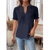 image:imageFalechay Womens Summer Tops Boho Short Sleeve Shirts V Neck Casual Chiffon Blouses Flowy Lace Hem Spring Clothing Trendy 2025Navy Blue