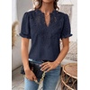 image:imageFalechay Womens Summer Tops Boho Short Sleeve Shirts V Neck Casual Chiffon Blouses Flowy Lace Hem Spring Clothing Trendy 2025Navy Blue