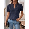 image:imageFalechay Womens Summer Tops Boho Short Sleeve Shirts V Neck Casual Chiffon Blouses Flowy Lace Hem Spring Clothing Trendy 2025Navy Blue