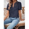 image:imageFalechay Womens Summer Tops Boho Short Sleeve Shirts V Neck Casual Chiffon Blouses Flowy Lace Hem Spring Clothing Trendy 2025Navy Blue