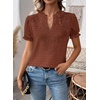 image:imageFalechay Womens Summer Tops Boho Short Sleeve Shirts V Neck Casual Chiffon Blouses Flowy Lace Hem Spring Clothing Trendy 2025Orange