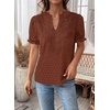 image:imageFalechay Womens Summer Tops Boho Short Sleeve Shirts V Neck Casual Chiffon Blouses Flowy Lace Hem Spring Clothing Trendy 2025Orange
