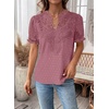 image:imageFalechay Womens Summer Tops Boho Short Sleeve Shirts V Neck Casual Chiffon Blouses Flowy Lace Hem Spring Clothing Trendy 2025Pink