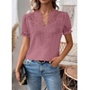 image:imageFalechay Womens Summer Tops Boho Short Sleeve Shirts V Neck Casual Chiffon Blouses Flowy Lace Hem Spring Clothing Trendy 2025Pink