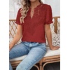 image:imageFalechay Womens Summer Tops Boho Short Sleeve Shirts V Neck Casual Chiffon Blouses Flowy Lace Hem Spring Clothing Trendy 2025Red