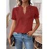 image:imageFalechay Womens Summer Tops Boho Short Sleeve Shirts V Neck Casual Chiffon Blouses Flowy Lace Hem Spring Clothing Trendy 2025Red