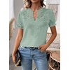image:imageFalechay Womens Summer Tops Boho Short Sleeve Shirts V Neck Casual Chiffon Blouses Flowy Lace Hem Spring Clothing Trendy 2025Sage Green