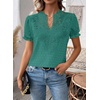 image:imageFalechay Womens Summer Tops Boho Short Sleeve Shirts V Neck Casual Chiffon Blouses Flowy Lace Hem Spring Clothing Trendy 2025Turquoise