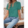 image:imageFalechay Womens Summer Tops Boho Short Sleeve Shirts V Neck Casual Chiffon Blouses Flowy Lace Hem Spring Clothing Trendy 2025Turquoise
