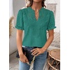 image:imageFalechay Womens Summer Tops Boho Short Sleeve Shirts V Neck Casual Chiffon Blouses Flowy Lace Hem Spring Clothing Trendy 2025Turquoise