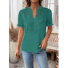 image:imageFalechay Womens Summer Tops Boho Short Sleeve Shirts V Neck Casual Chiffon Blouses Flowy Lace Hem Spring Clothing Trendy 2025Turquoise