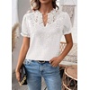 image:imageFalechay Womens Summer Tops Boho Short Sleeve Shirts V Neck Casual Chiffon Blouses Flowy Lace Hem Spring Clothing Trendy 2025White