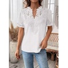 image:imageFalechay Womens Summer Tops Boho Short Sleeve Shirts V Neck Casual Chiffon Blouses Flowy Lace Hem Spring Clothing Trendy 2025White