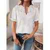 image:imageFalechay Womens Summer Tops Boho Short Sleeve Shirts V Neck Casual Chiffon Blouses Flowy Lace Hem Spring Clothing Trendy 2025White